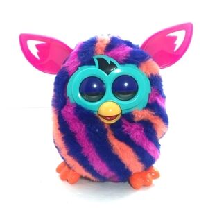 Colorful Striped Furby Boom Toy Pink Orange teal 6" Tested Working Interactive